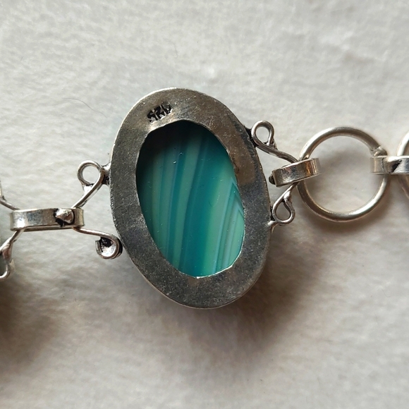 Stunning 925 Silver Green Agate Bracelet - Picture 6 of 10